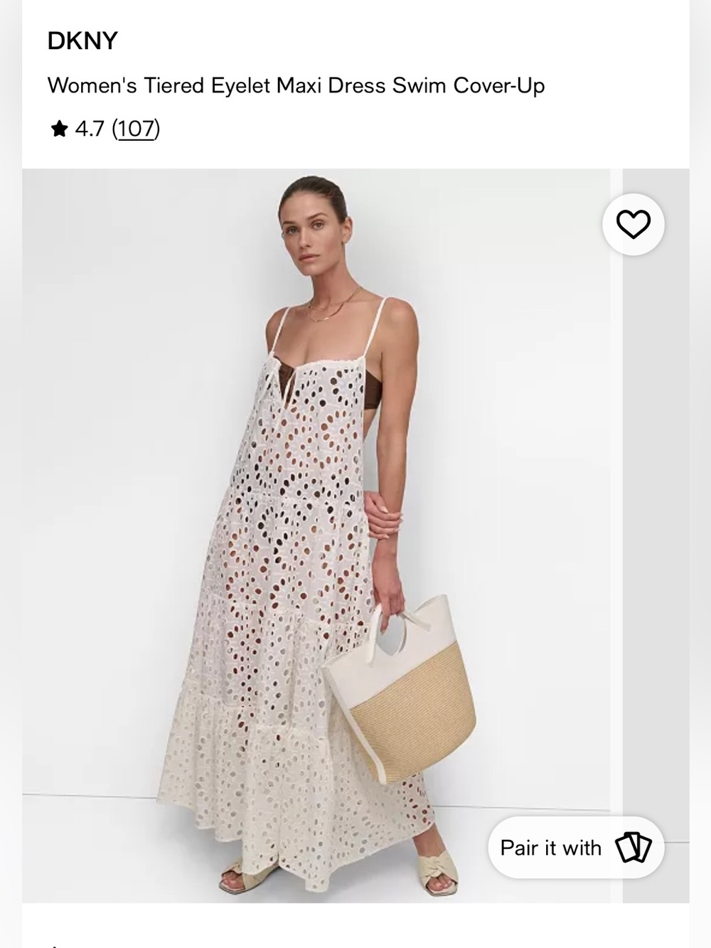 DKNY White Tiered Eyelet Maxi Dress Cover-Up